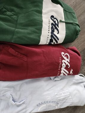 Three 3 Hollister Mens Hooded Sweatpants - Green, Red, Light Blue Size Large